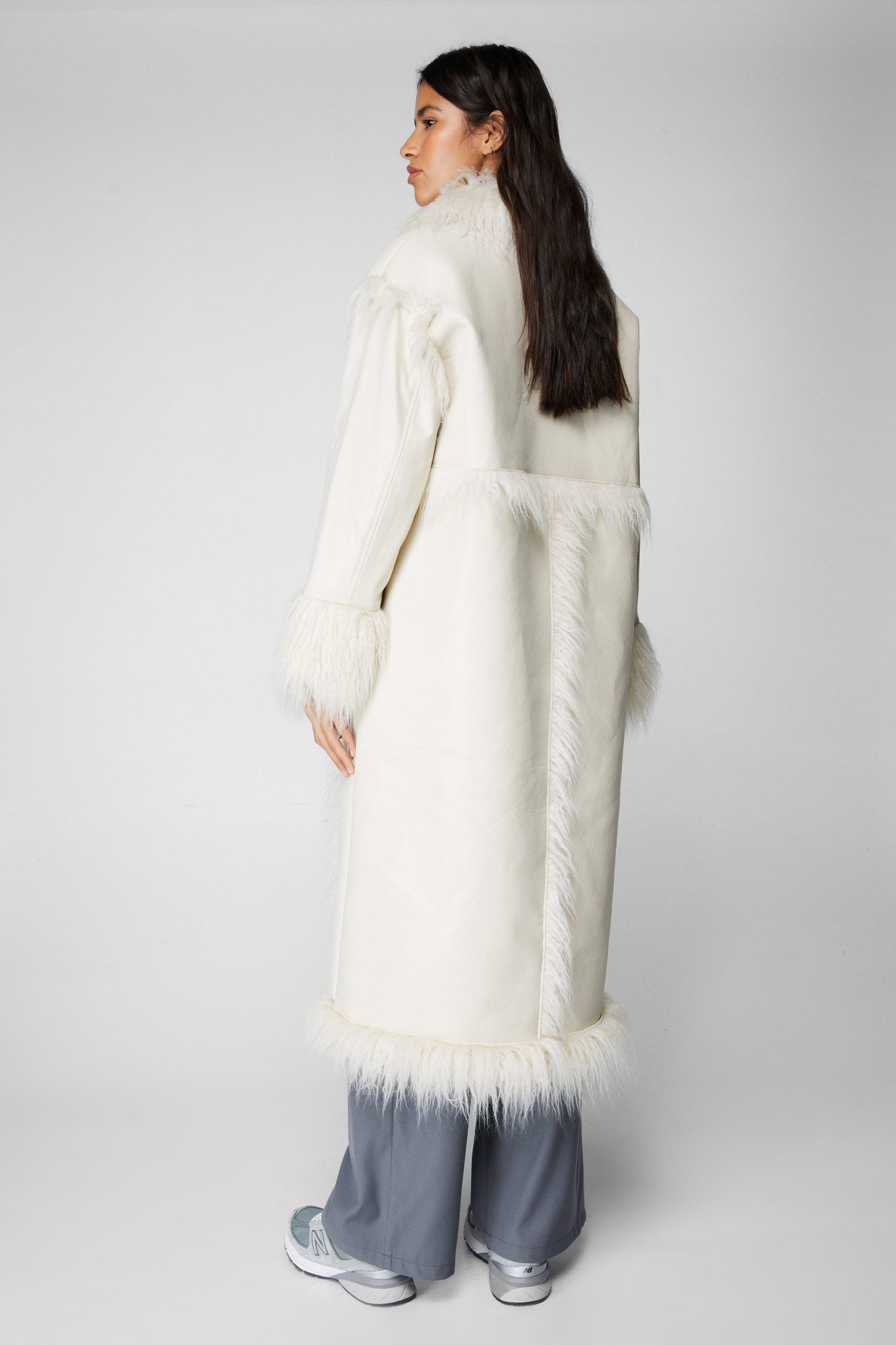 White faux fur clearance longline coat